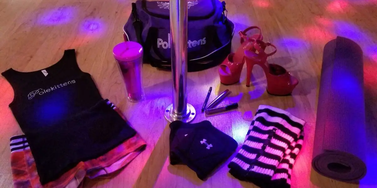 What to bring to your first pole dance at PoleKittens Fitness Cincinnati: tank top, shorts, knee pads, water, and yoga mat